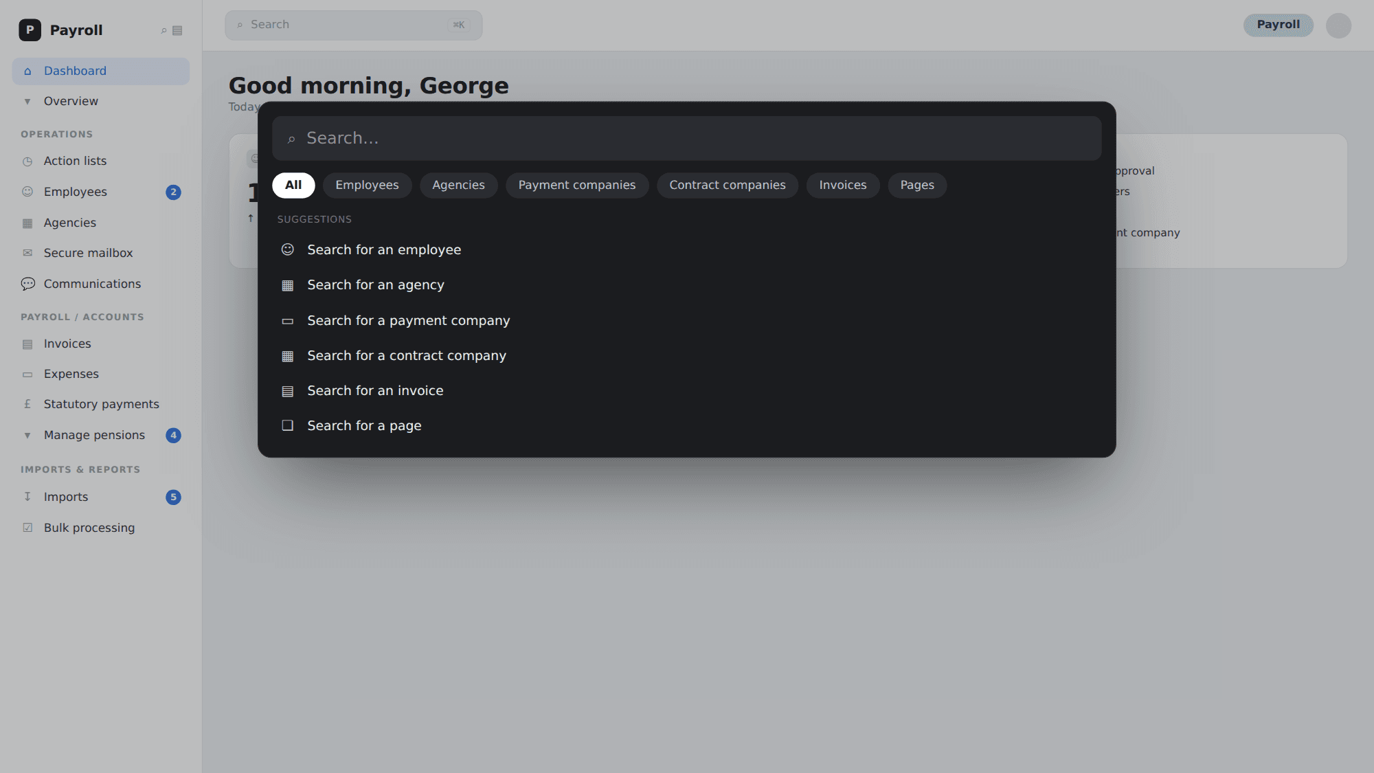 Global search — app screens